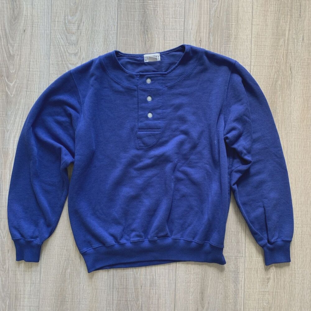 Vintage Union Bay Henley Button Pullover Sweatshirt Blue Size S